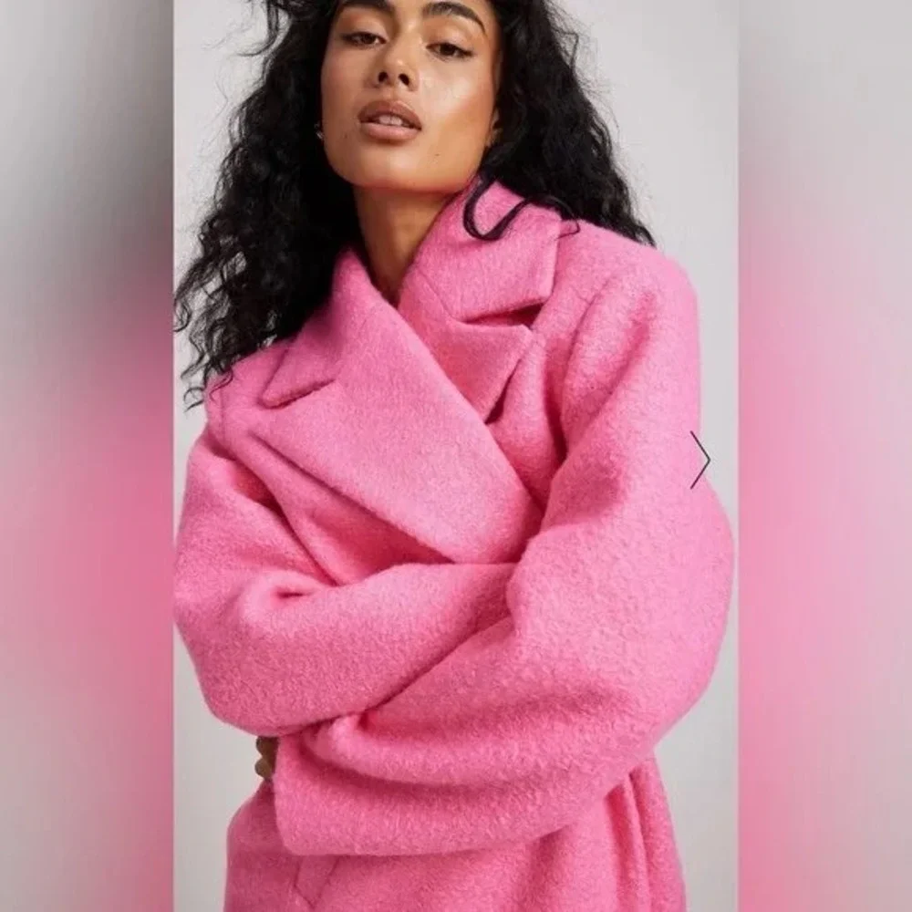 NA-KD Longline Boucle Wool Blend Coat Hot Pink Oversized Single Button Size 36 - Picture 2 of 9
